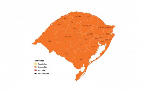 Última vez que o mapa definitivo ficou completamente laranja foi na vigência da 21ª rodada (Arte: Divulgação/SECOM-RS)
