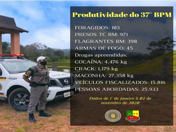 Balanço das ocorrências atendidas entre 1º de janeiro e 02 de novembro de 2020 foi publicado na quarta-feira (04/11) (Arte: Divulgação/37º BPM)