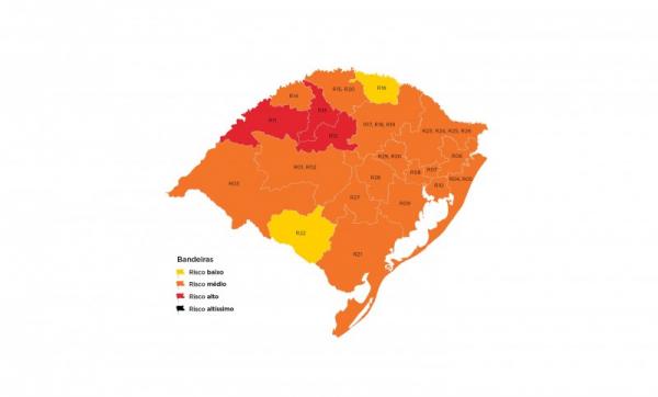 Municípios da Região Celeiro classificados em bandeira vermelha pertencem à Região de Agrupamento de Ijuí (Arte: Divulgação/SECOM-RS)