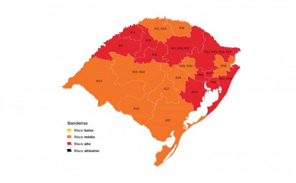 Mapa preliminar da 28ª rodada do modelo de distanciamento controlado foi publicado na tarde da sexta-feira (13/11) (Arte: Divulgação/SECOM-RS)