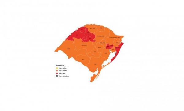 Novas bandeiras entram em vigor à 0h da terça-feira (17/11) e prosseguem até as 23h59min do dia 23 de novembro (Arte: Divulgação/SECOM-RS)