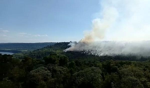 Equipes do Parque Estadual do Turvo estão em alerta em virtude do incêndio do lado argentino (Foto: Misiones Online)