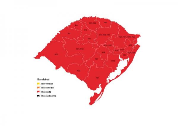 Mapa preliminar da 30ª rodada do modelo de distanciamento controlado foi publicado na tarde da sexta-feira (27/11) (Arte: Divulgação/SECOM-RS)