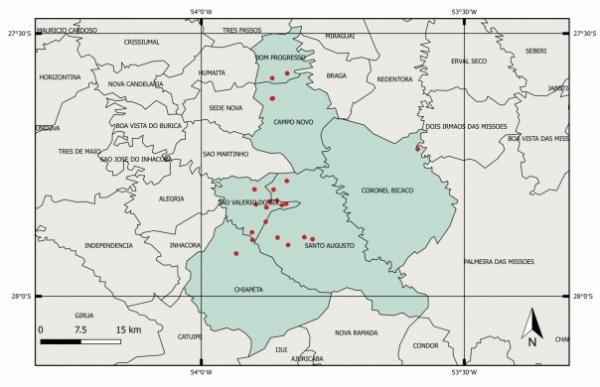 Mapa dos municípios com relatos e focos de gafanhotos (Arte: Reprodução/SEAPDR)