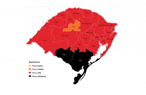 Pela primeira vez tivemos bandeira preta no mapa preliminar divulgado pelo Governo do Estado (Arte: Divulgação/SECOM-RS)