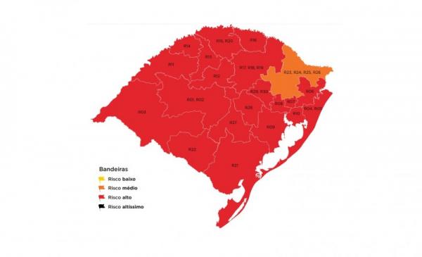 Mapa preliminar da 37ª rodada do modelo de distanciamento controlado foi publicado na tarde da sexta-feira (15/01) (Arte: Divulgação/SECOM-RS)