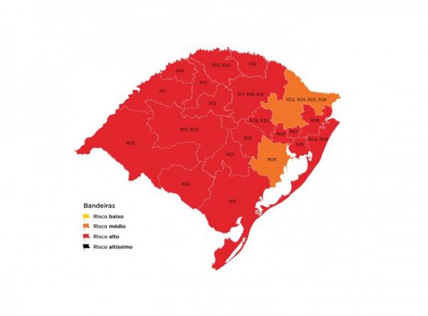 Mapa definitivo da 37ª rodada do modelo de distanciamento controlado foi divulgado na tarde da segunda-feira (18/01) (Arte: Divulgação/SECOM-RS)