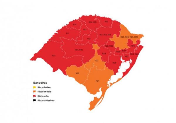 Mapa preliminar da 38ª rodada do distanciamento controlado foi publicado na tarde da sexta-feira (22/01) pelo Governo do RS (Arte: Divulgação/SECOM-RS)
