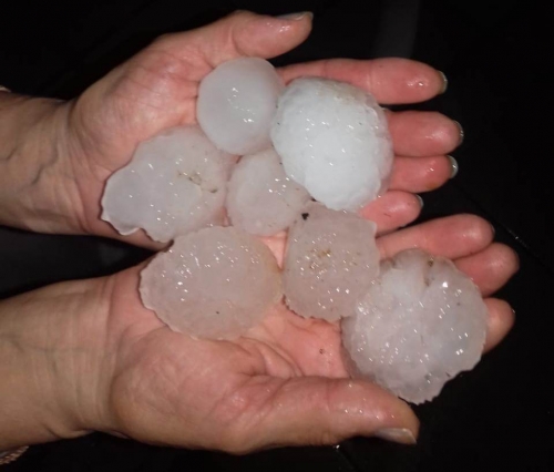 Granizo tinha tamanho semelhante a um ovo de galinha (Foto: Darci Ari Lanz/Reprodução Guia Crissiumal/Redes sociais)