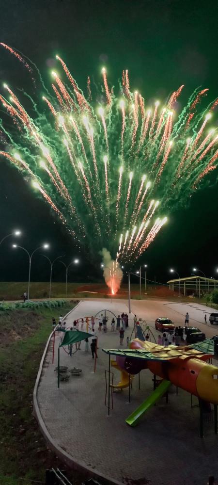 A queima de fogos ocorreu no Bosque Municipal (Foto: Prefeitura de Derrubadas)